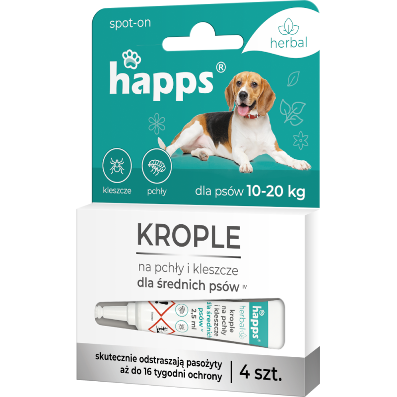 Herbal - Krople na Pchły i Kleszcze dla Średnich Psów HAPPS