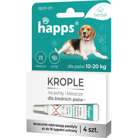Herbal - Krople na Pchły i Kleszcze dla Średnich Psów HAPPS
