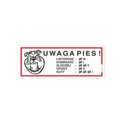 Tablica ostrzegawcza "Uwaga Pies!" Buldog z Listą 21x8 cm
