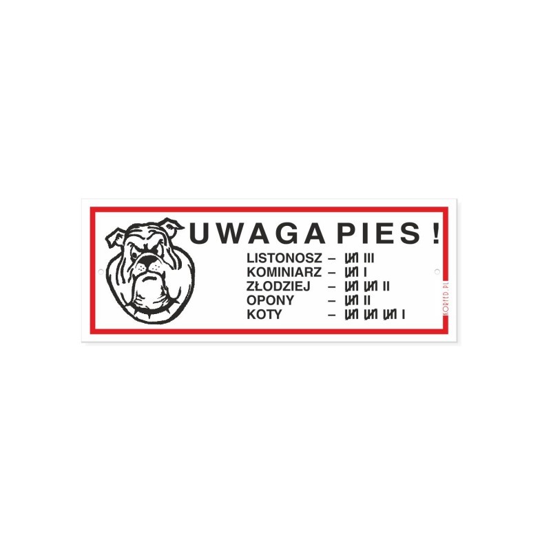 Tablica ostrzegawcza "Uwaga Pies!" Buldog z Listą 21x8 cm