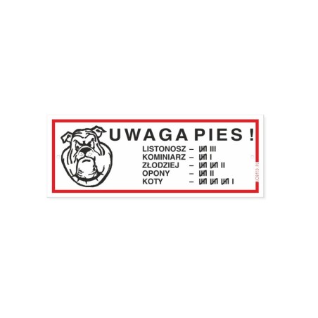 Tablica ostrzegawcza "Uwaga Pies!" Buldog z Listą 21x8 cm
