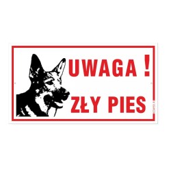 Tabliczka "Uwaga! Zły Pies" z Owczarkiem 30x16,5cm