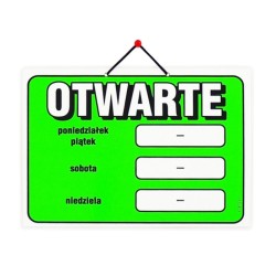 Wywieszka Laminowana Na Drzwi Godziny Otwarcia Zielona 30,6x21,6cm