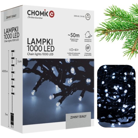 Lampki Choinkowe LED Zimny Biały 1000 Lampek ~50m LED9638