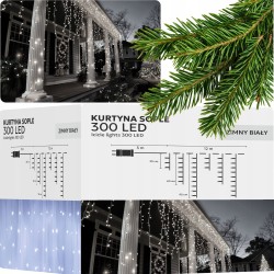 Lampki Kurtyna Sople LED Zimny Biały 300 Lampek ~12m LED9836