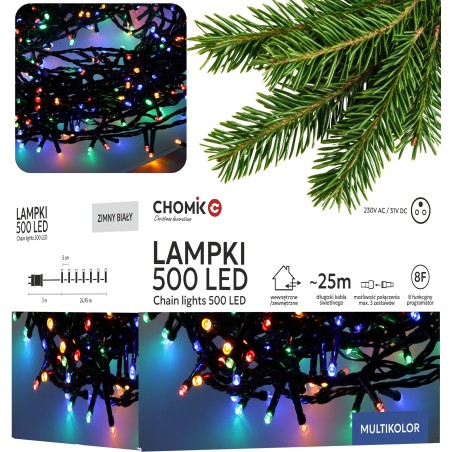 Lampki Choinkowe LED Kolorowe 500 Lampek ~25m LED9584