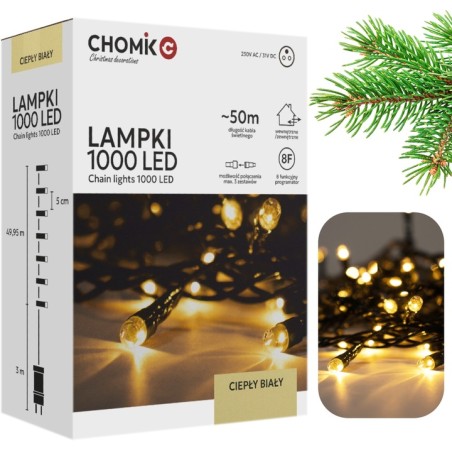Lampki Choinkowe LED Ciepły Biały 1000 Lampek ~50m LED9621