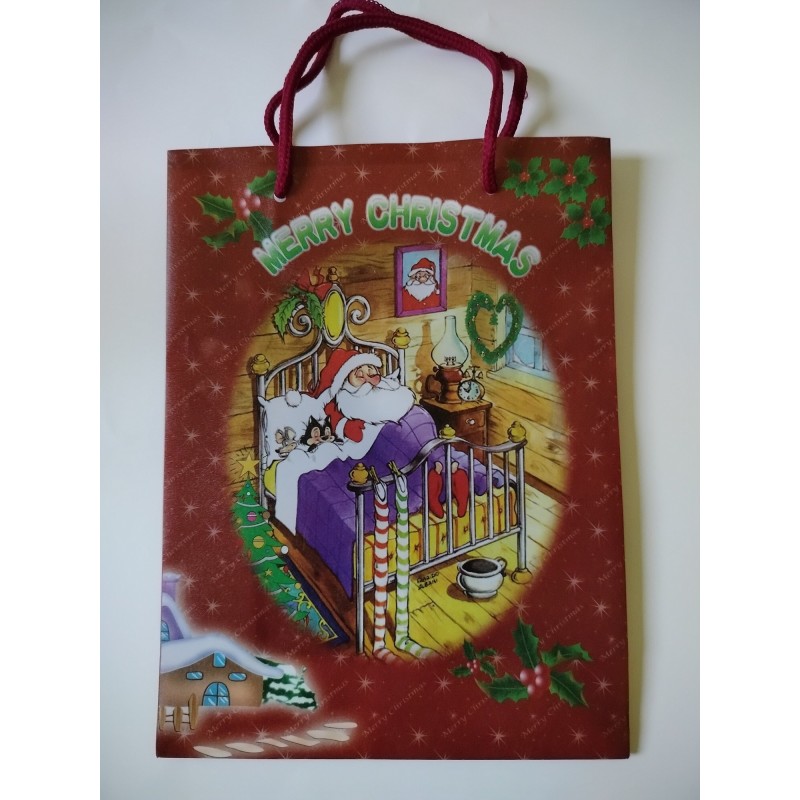 Torebka na Prezenty Bożonarodzeniowa Mikołaj w Łóżku 23x18x24cm