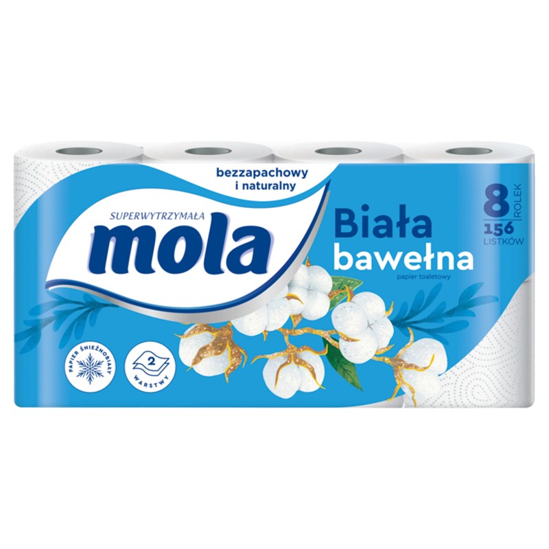 MOLA Papier Toaletowy Bawełniana Biel Miękki Delikatny 8 ROLEK
