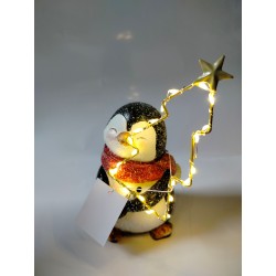 Figurka Bożonarodzeniowa Pingwinek z Choinką 19cm LED