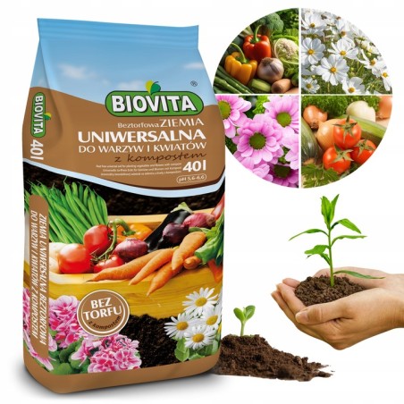 Biovita BEZTORFOWA Ziemia Uniwersalna do warzyw i kwiatów z Kompostem 40L