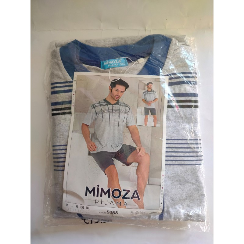 Piżama w Paski Męska Szara XXL