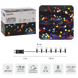 Lampki Choinkowe LED Kolorowe 200 Lampek (kulki)  ~16m LED0160