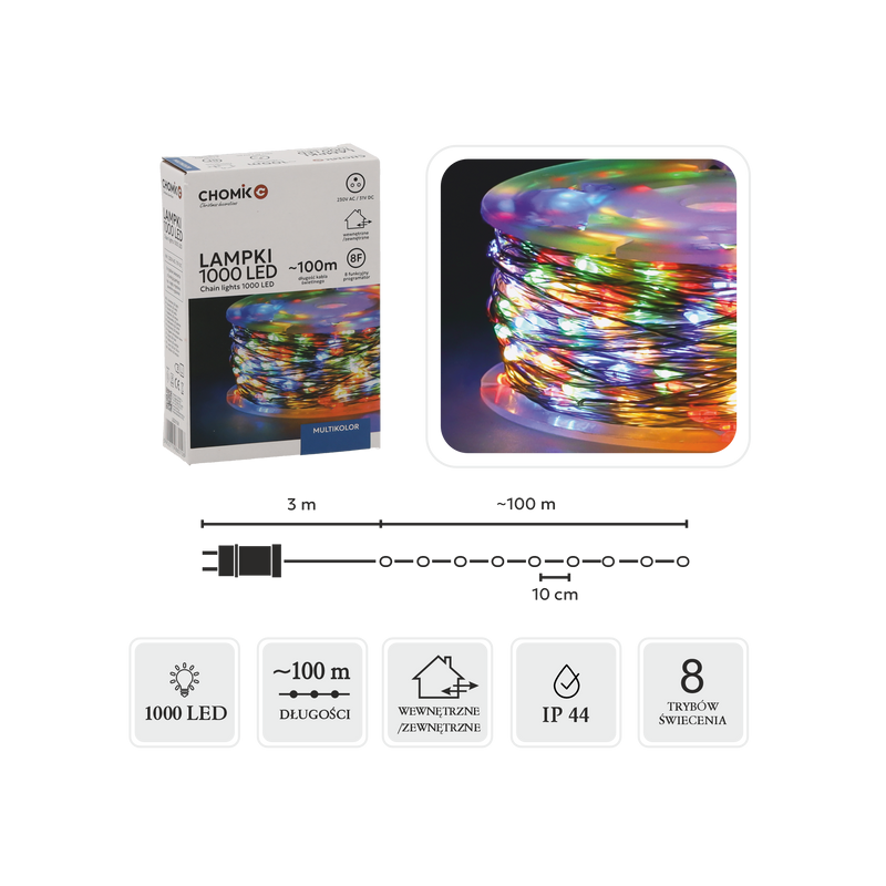 Lampki Choinkowe LED kolorowe 1000 Lampek ~100m LED0108