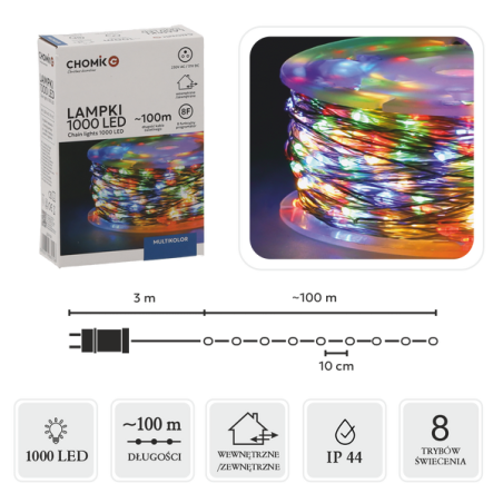 Lampki Choinkowe LED kolorowe 1000 Lampek ~100m LED0108
