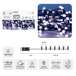 Lampki Choinkowe LED Zimny Biały (CHERRY BALL) 200 Lampek  ~16m LED9973