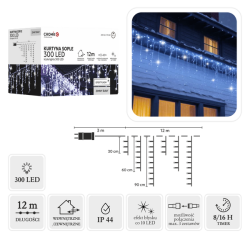 Lampki Kurtyna Sople LED Zimny Biały+FLASH 300 Lampek ~12m LED9850