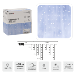Lampki Kurtyna Sople LED Zimny Biały+FLASH 500 Lampek ~20m LED9898